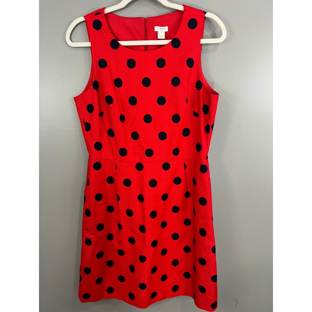 J.Crew Sheath Dress Women 8 Red New Polka Dot Sleeveless Cotton G2657
